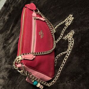 Coach Shoulder and Pink and Red Leather  chain Crossbody Bag (10x6)